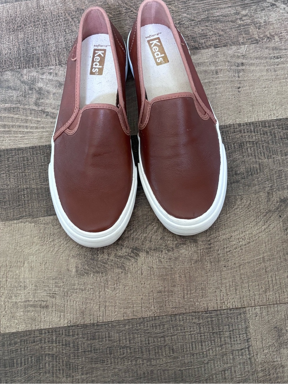 Keds Women’s Slip-On Loafers in Chestnut Brown and White